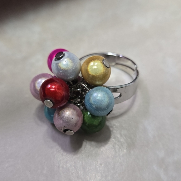 Multicolor Beaded Women's Sliver Tone Ring Size 7 - Picture 10 of 17